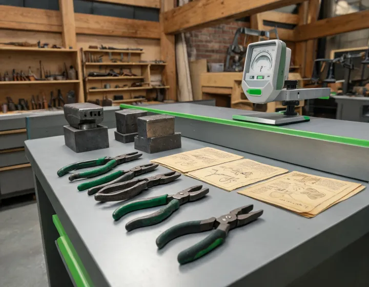 Forged hand tools and heritage workshop scene