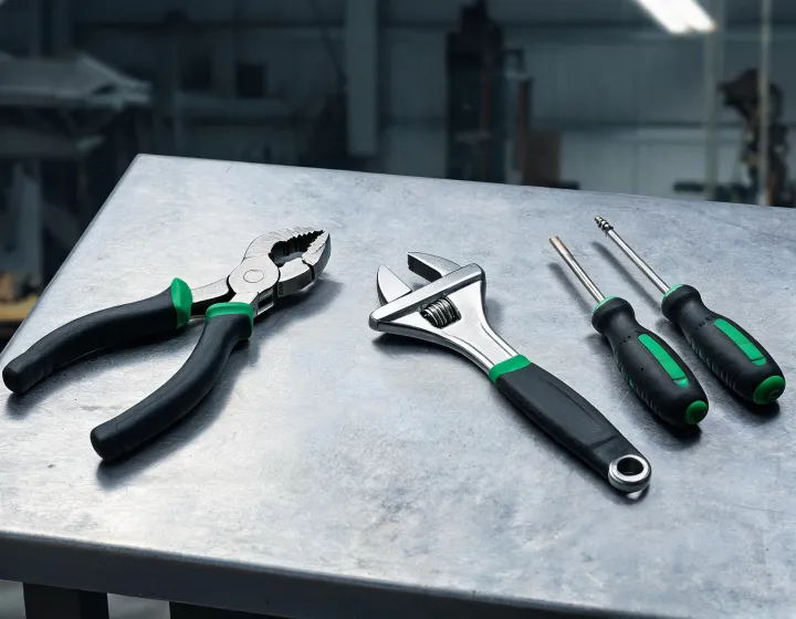 Channellock pliers and hand tools on a steel workbench