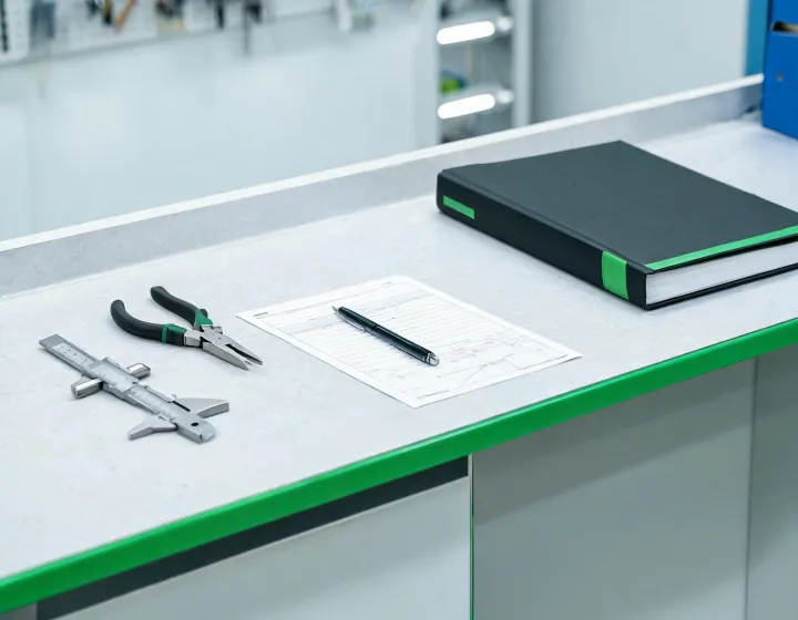 Hand tool service desk with inspection notes